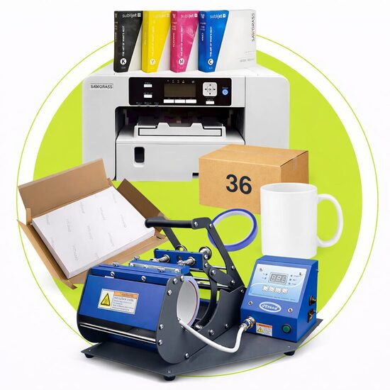 Horizontal mug Sublimation Heat Press model JTSB06 + Printer SG500 with ink - All-in-One Sublimation Starter Kit
